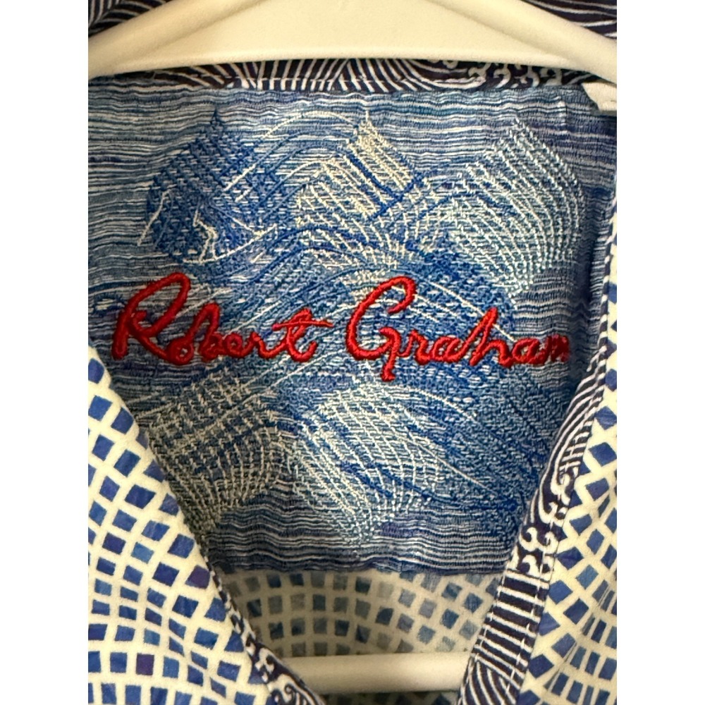Robert Graham Button Down Shirt‎ Large Blue Geometric Long Sleeve Classic Fit - Picture 3 of 9